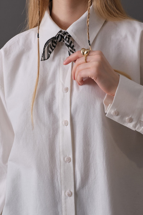 Drop-Shoulder Buttoned Shirt White - 8
