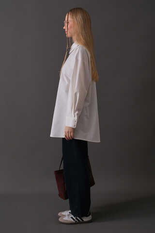 Drop-Shoulder Buttoned Shirt White - 9