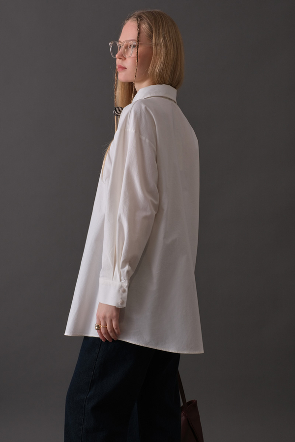 Drop-Shoulder Buttoned Shirt White - 11