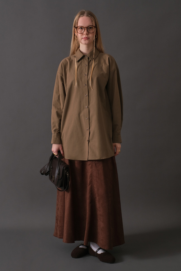 Dropped Shoulder Button-Front Shirt Earth
