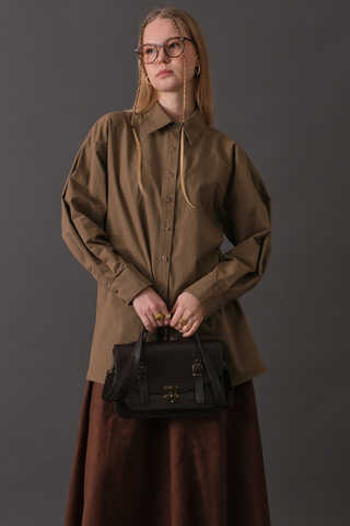 Dropped Shoulder Button-Front Shirt Earth - 2