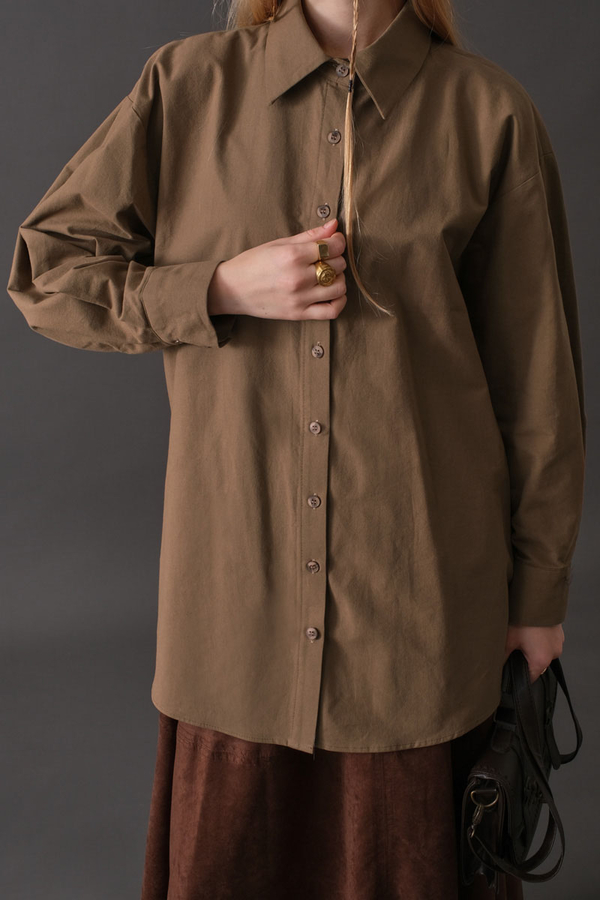 Dropped Shoulder Button-Front Shirt Earth - 5