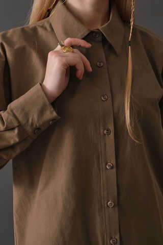 Dropped Shoulder Button-Front Shirt Earth - 3