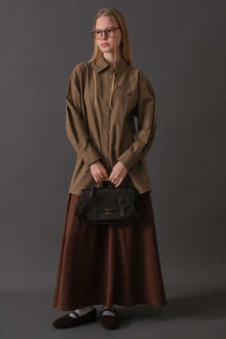 Dropped Shoulder Button-Front Shirt Earth - 8