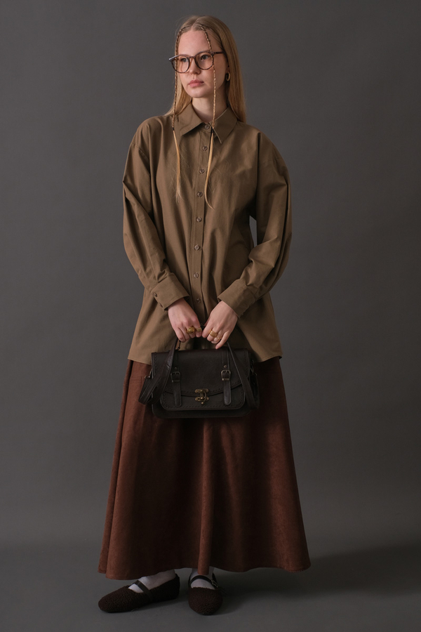 Dropped Shoulder Button-Front Shirt Earth - 8