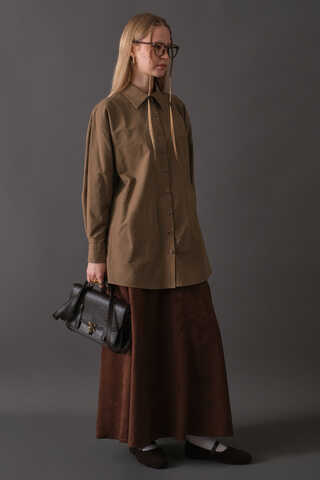 Dropped Shoulder Button-Front Shirt Earth - 9