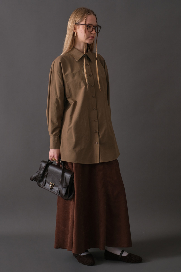 Dropped Shoulder Button-Front Shirt Earth - 9