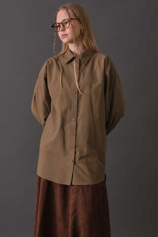 Dropped Shoulder Button-Front Shirt Earth - 10