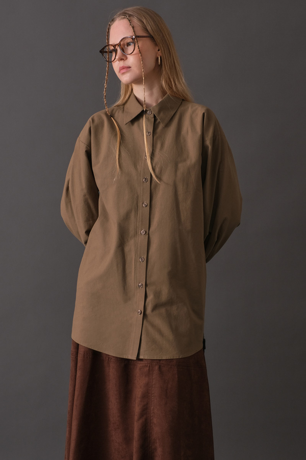 Dropped Shoulder Button-Front Shirt Earth - 10