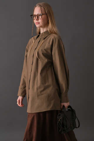 Dropped Shoulder Button-Front Shirt Earth - 11