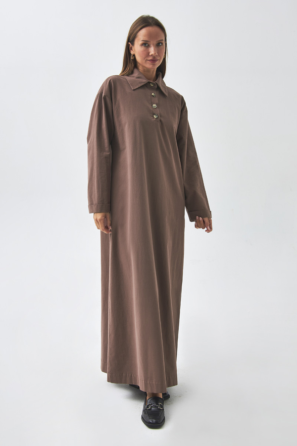 Dropped Shoulder Buttoned Dress Brown - 6