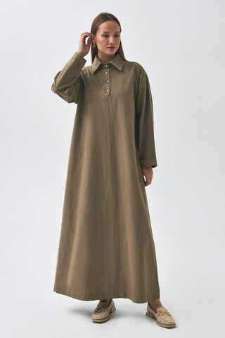 Dropped Shoulder Buttoned Dress Earth Tone - 3