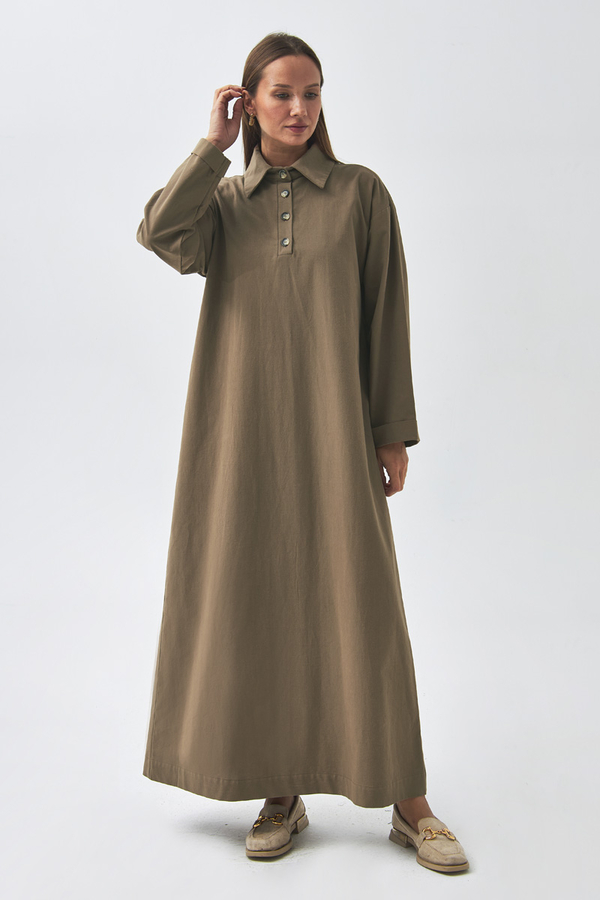 Dropped Shoulder Buttoned Dress Earth Tone - 3