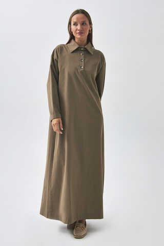 Dropped Shoulder Buttoned Dress Earth Tone - 7