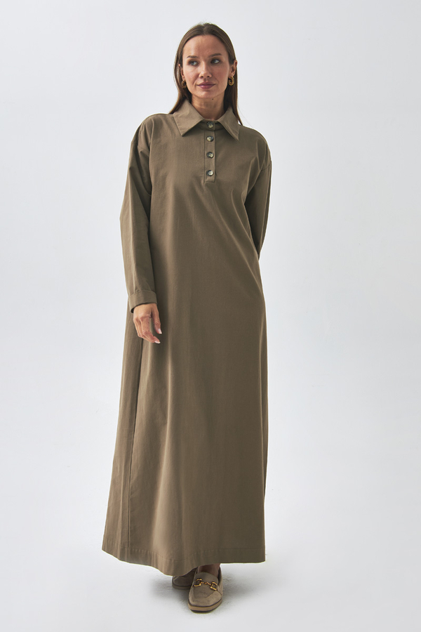 Dropped Shoulder Buttoned Dress Earth Tone - 7