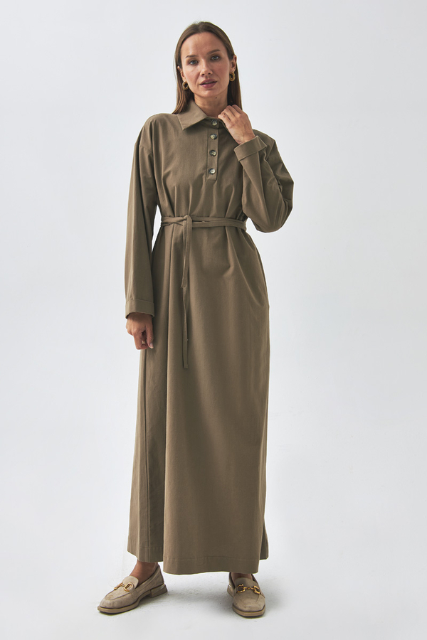 Dropped Shoulder Buttoned Dress Earth Tone - 5