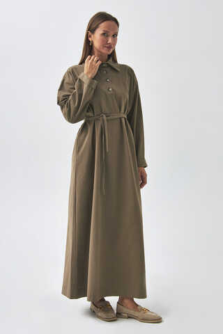 Dropped Shoulder Buttoned Dress Earth Tone - 8