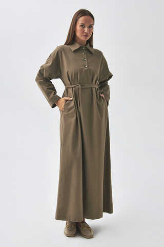 Dropped Shoulder Buttoned Dress Earth Tone - 6