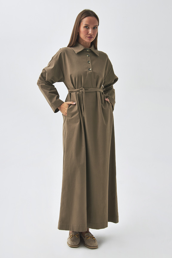 Dropped Shoulder Buttoned Dress Earth Tone - 6
