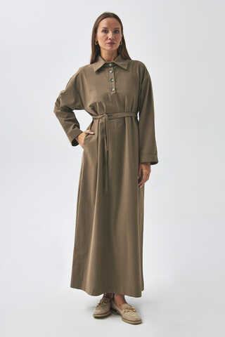 Dropped Shoulder Buttoned Dress Earth Tone - 10
