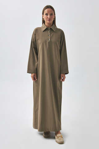 Dropped Shoulder Buttoned Dress Earth Tone - 11