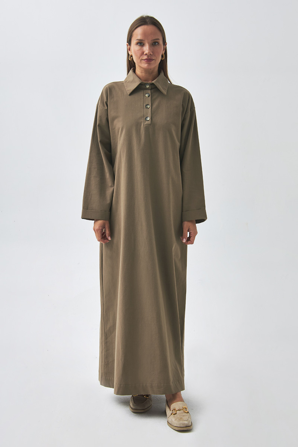 Dropped Shoulder Buttoned Dress Earth Tone - 11