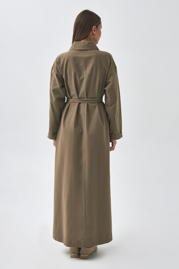 Dropped Shoulder Buttoned Dress Earth Tone - 12