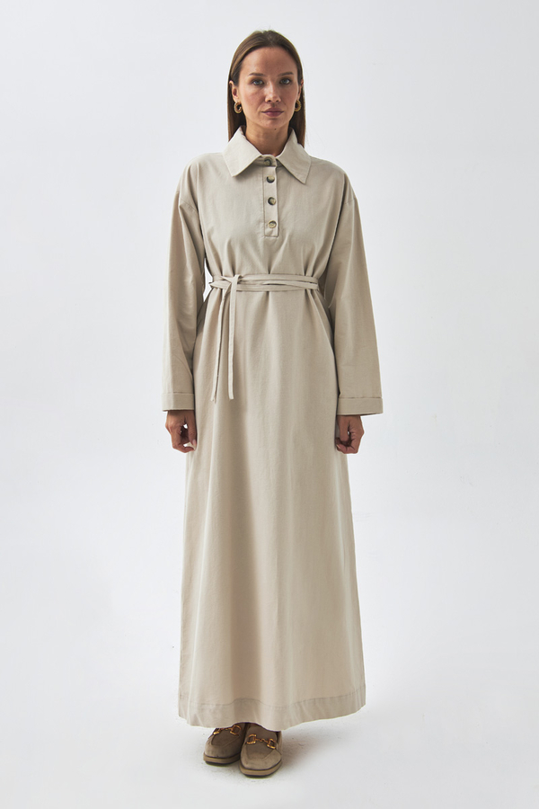 Dropped Shoulder Buttoned Dress Stone - 2