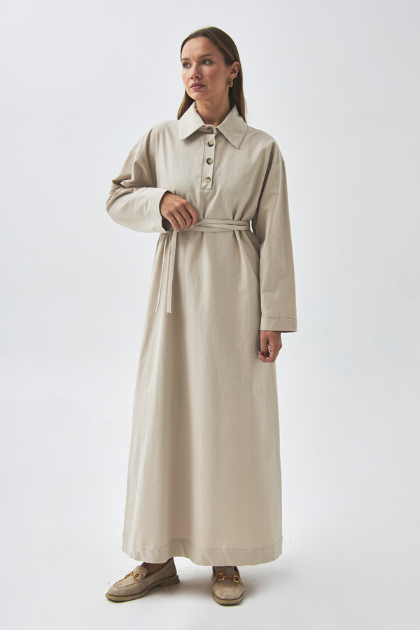 Dropped Shoulder Buttoned Dress Stone - 4