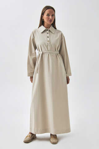 Dropped Shoulder Buttoned Dress Stone - 8