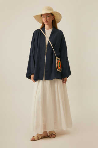 Dropped Shoulder Kimono Navy Blue - 2