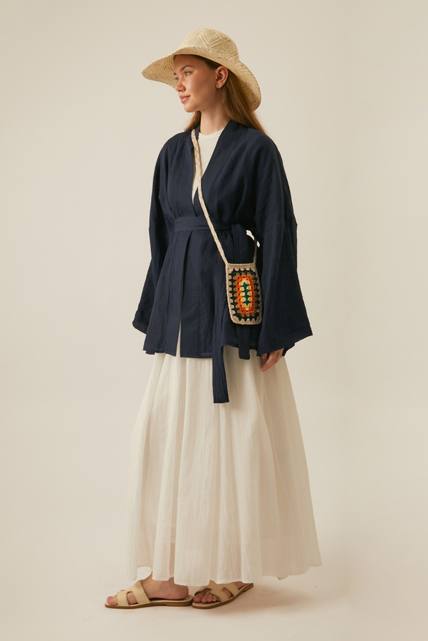 Dropped Shoulder Kimono Navy Blue - 3
