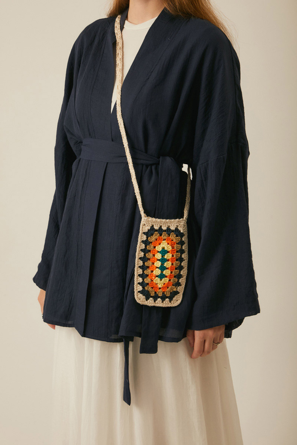Dropped Shoulder Kimono Navy Blue - 4