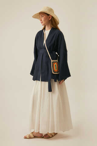 Dropped Shoulder Kimono Navy Blue - 3