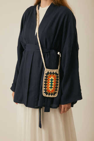 Dropped Shoulder Kimono Navy Blue - 4
