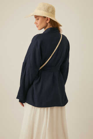 Dropped Shoulder Kimono Navy Blue - 5