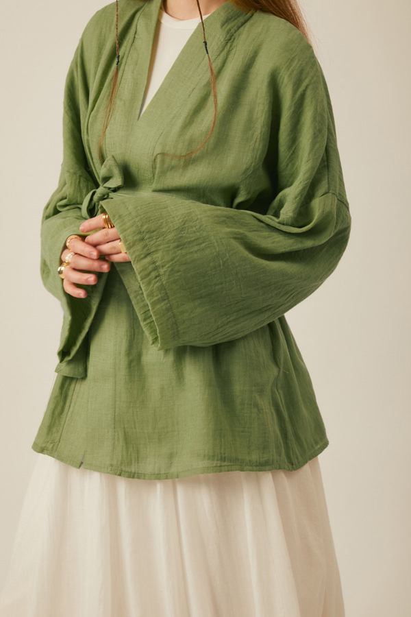 Dropped Shoulder Kimono Soft Green - 5