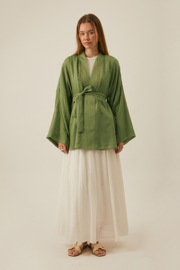 Dropped Shoulder Kimono Soft Green - 8