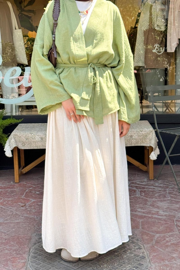 Dropped Shoulder Kimono Soft Green - 3