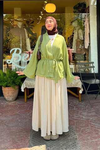 Dropped Shoulder Kimono Soft Green - 1