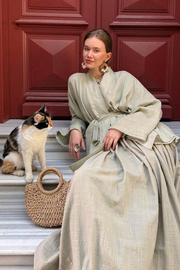 Dropped Shoulder Kimono Stone 