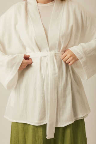 Dropped Shoulder Kimono White - 8