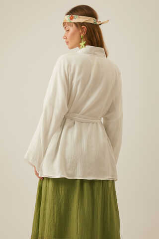 Dropped Shoulder Kimono White - 9