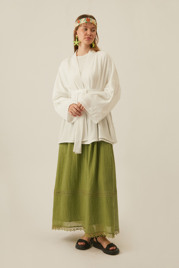 Dropped Shoulder Kimono White - 5