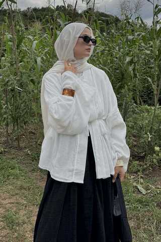 Dropped Shoulder Kimono White - 1