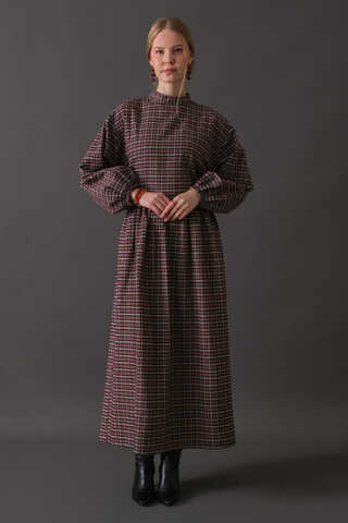 Dropped Shoulder Plaid Dress Burgundy - 9