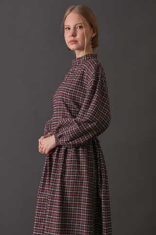 Dropped Shoulder Plaid Dress Burgundy - 10