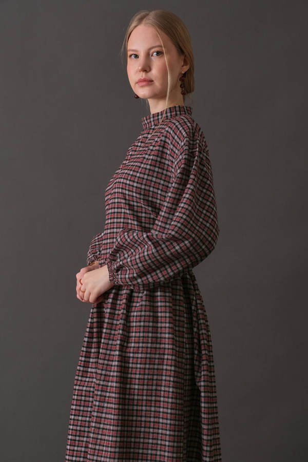 Dropped Shoulder Plaid Dress Burgundy - 10