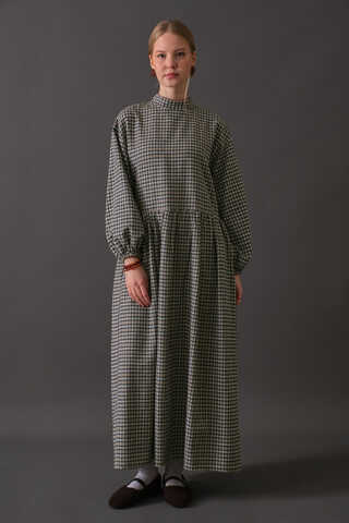 Dropped Shoulder Plaid Dress Mink - 8