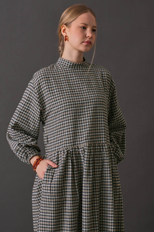 Dropped Shoulder Plaid Dress Mink - 6